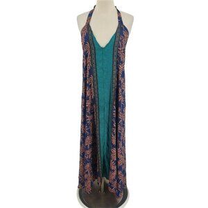Pythia‎ Women's Silk Printed Boho Halter Sleeveless Maxi Dress Size Small